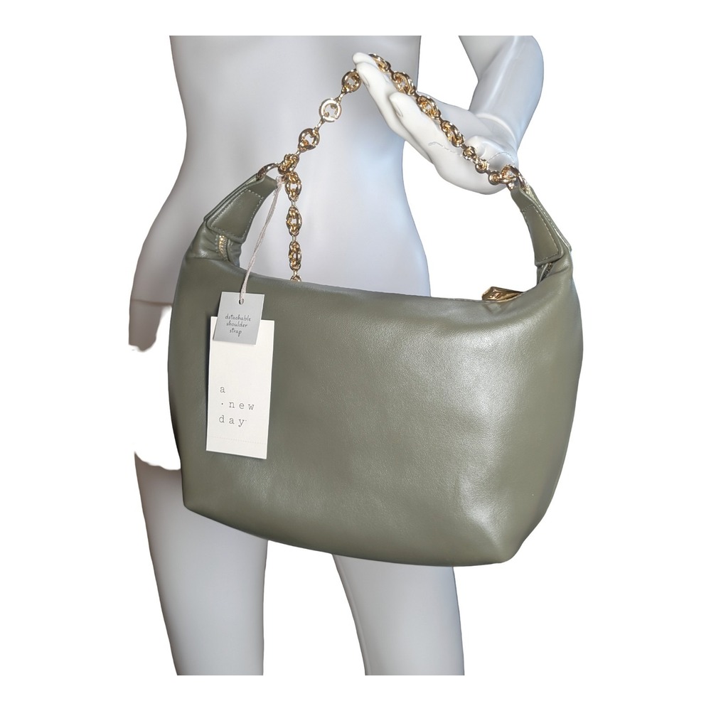 ⭐B4 A New Day- Gold Jewelry Chain Strap - Clutch Handbag - Olive Green Shell NWT